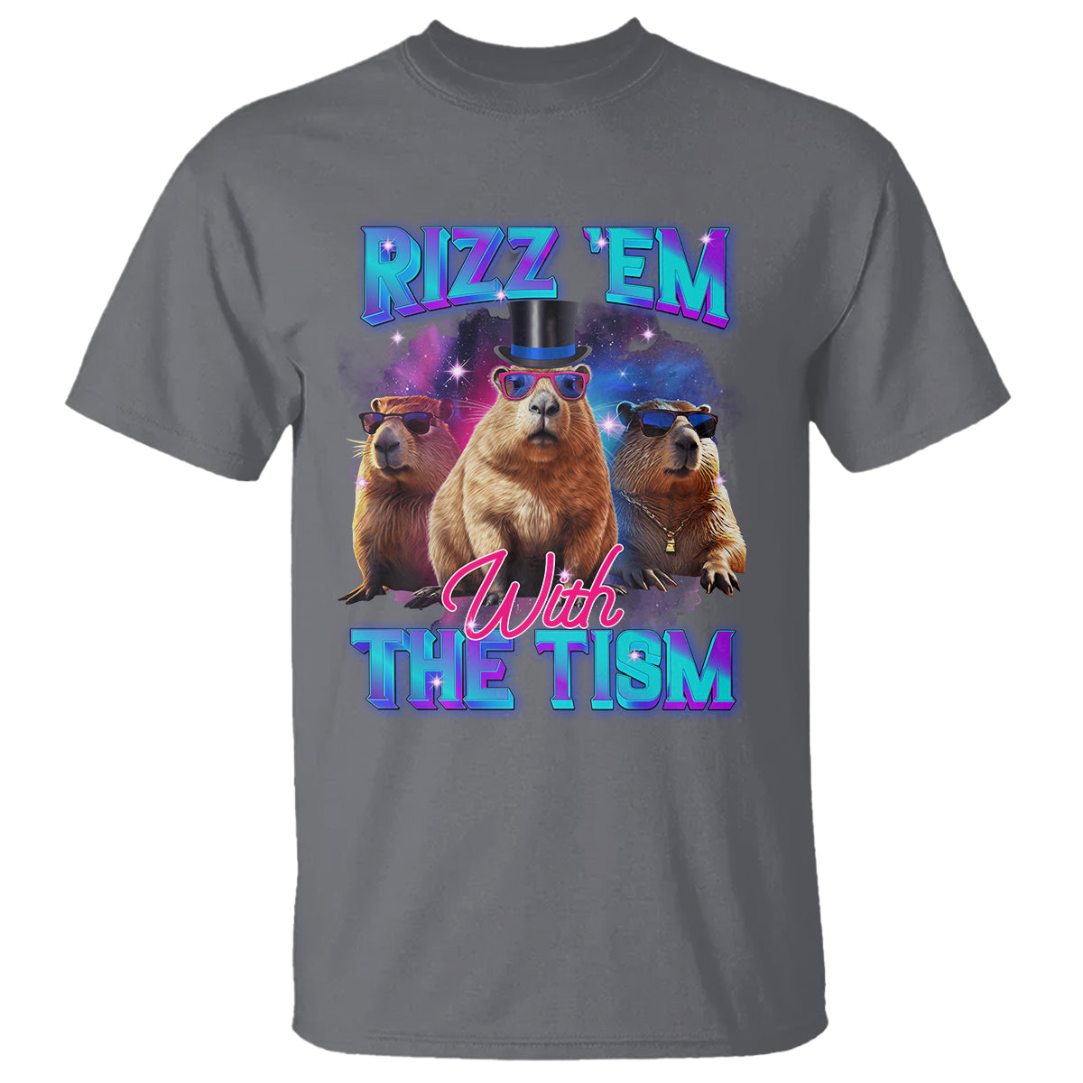 Capybara Lover T Shirt Rizz Em With The Tism Funny Capy Meme - Wonder Print Shop