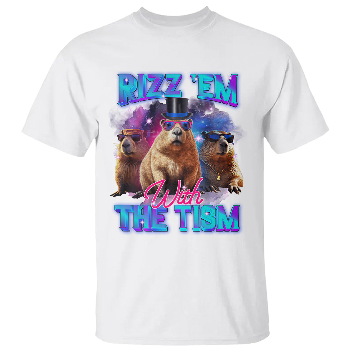 Capybara Lover T Shirt Rizz Em With The Tism Funny Capy Meme - Wonder Print Shop