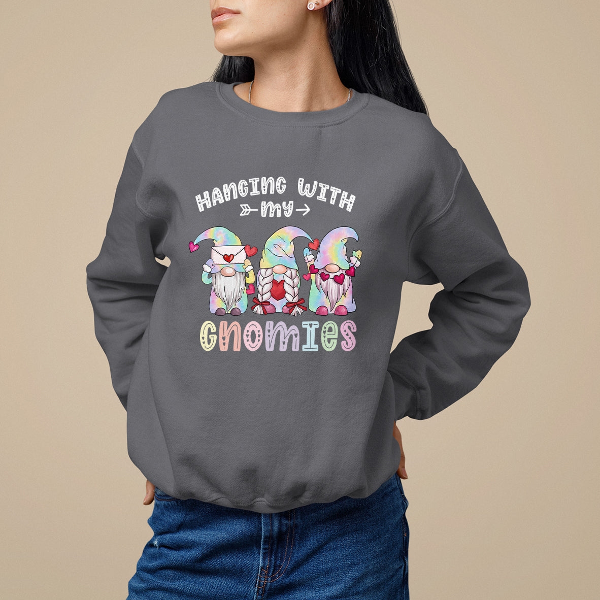 Happy Valentine's Day Hanging With Gnomies Tie Dye Gnomes Sweatshirt - Wonder Print Shop