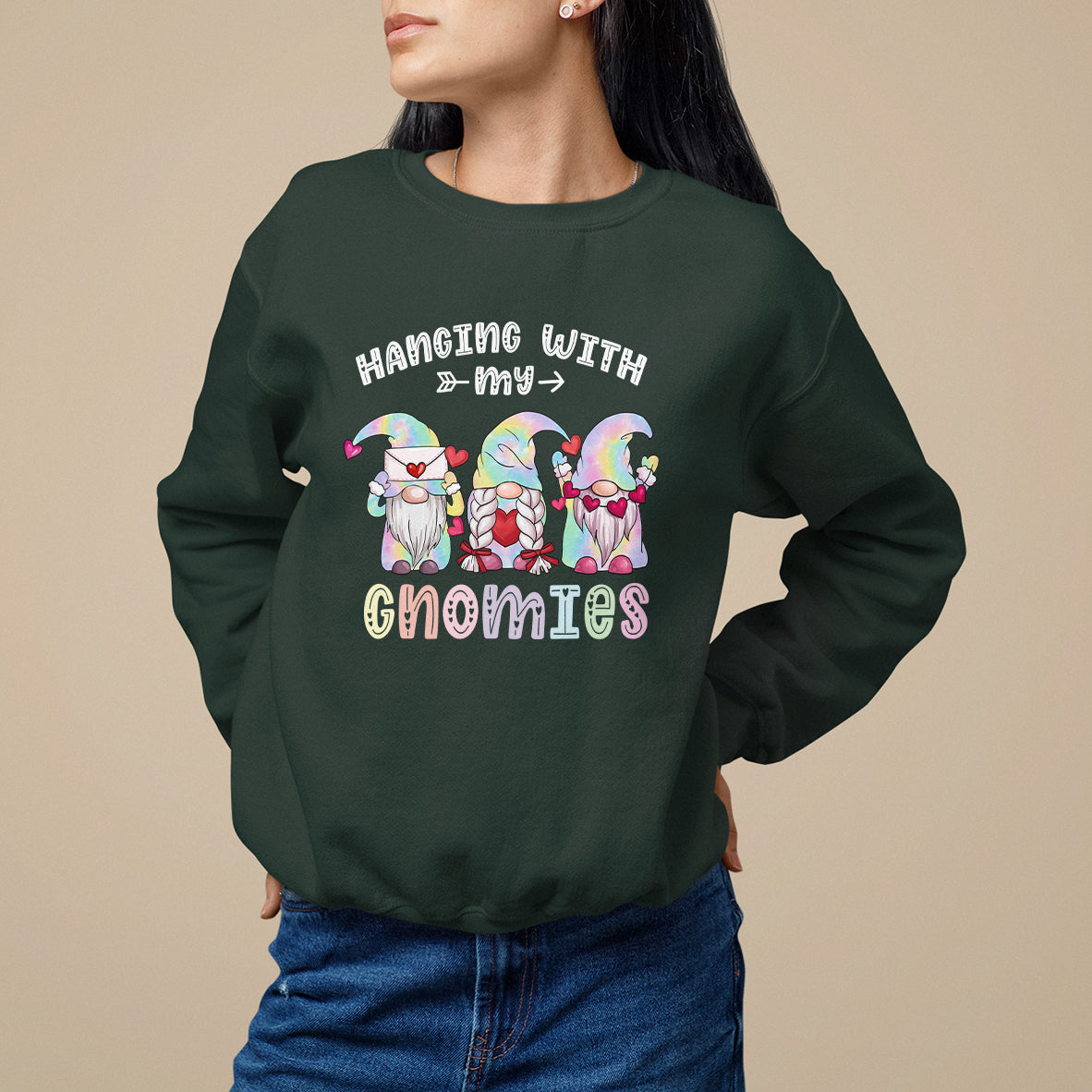 Happy Valentine's Day Hanging With Gnomies Tie Dye Gnomes Sweatshirt - Wonder Print Shop