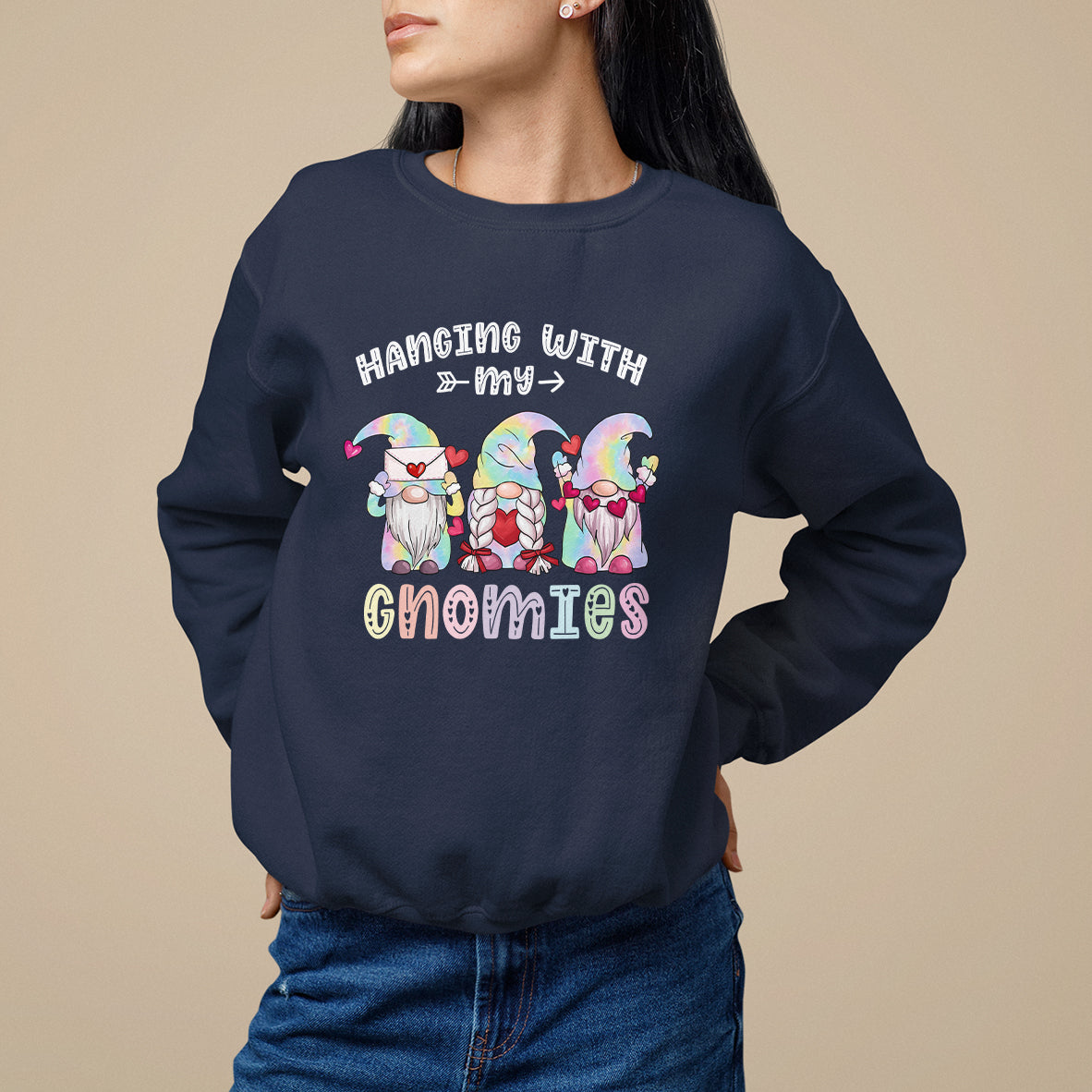 Happy Valentine's Day Hanging With Gnomies Tie Dye Gnomes Sweatshirt - Wonder Print Shop