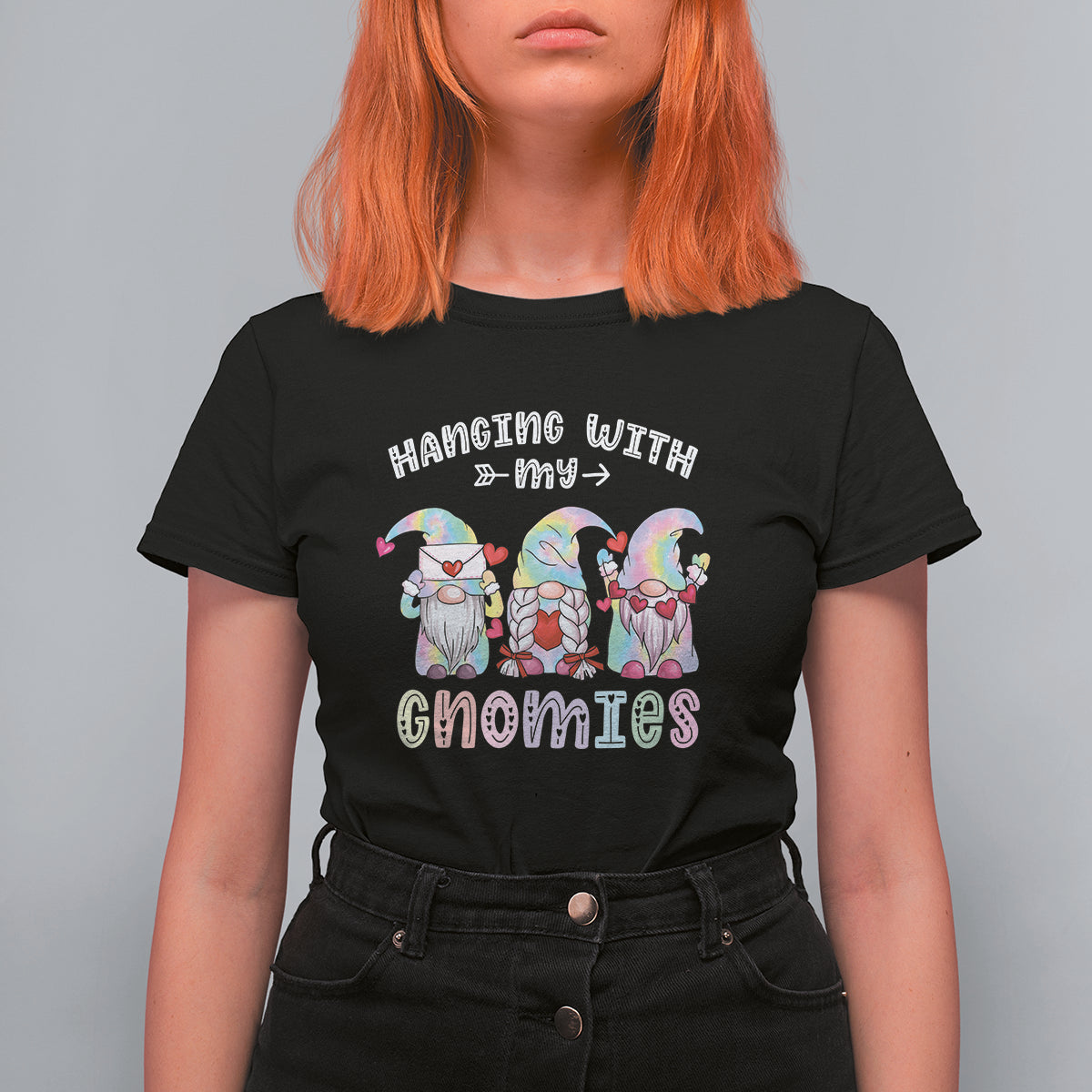Happy Valentine's Day Hanging With Gnomies Tie Dye Gnomes T Shirt For Women - Wonder Print Shop
