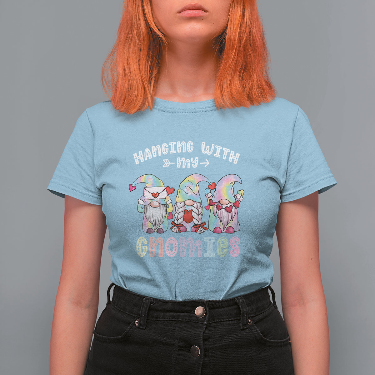 Happy Valentine's Day Hanging With Gnomies Tie Dye Gnomes T Shirt For Women - Wonder Print Shop