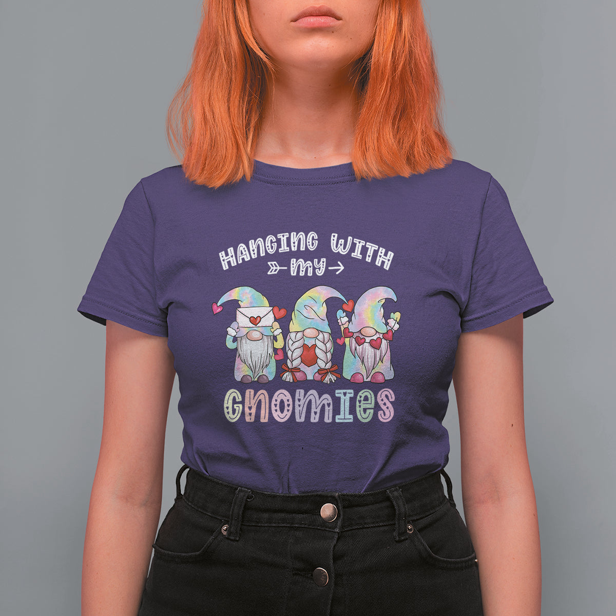 Happy Valentine's Day Hanging With Gnomies Tie Dye Gnomes T Shirt For Women - Wonder Print Shop
