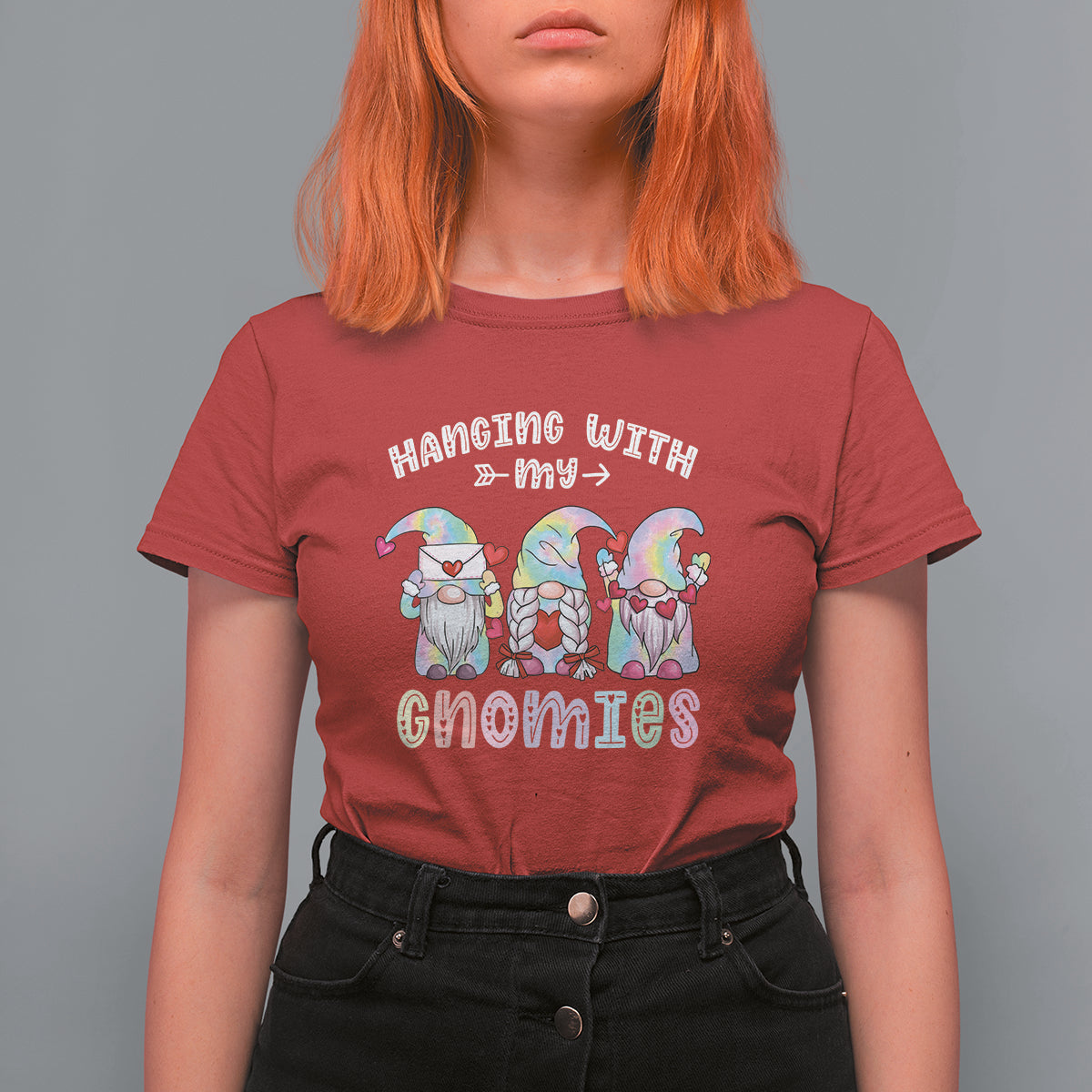 Happy Valentine's Day Hanging With Gnomies Tie Dye Gnomes T Shirt For Women - Wonder Print Shop