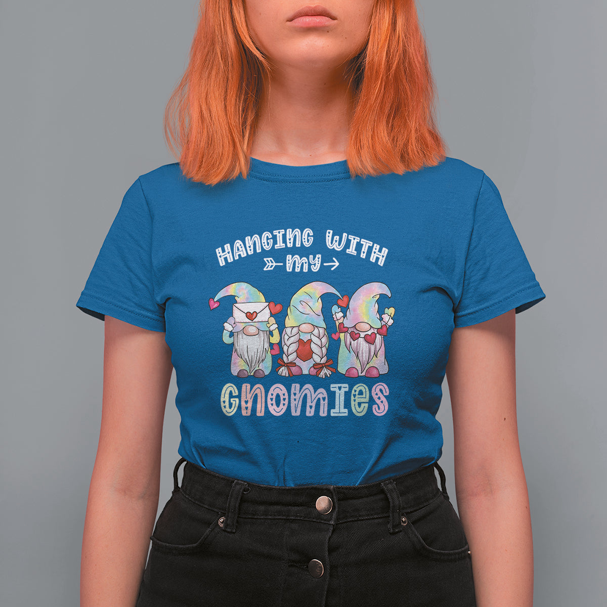 Happy Valentine's Day Hanging With Gnomies Tie Dye Gnomes T Shirt For Women - Wonder Print Shop