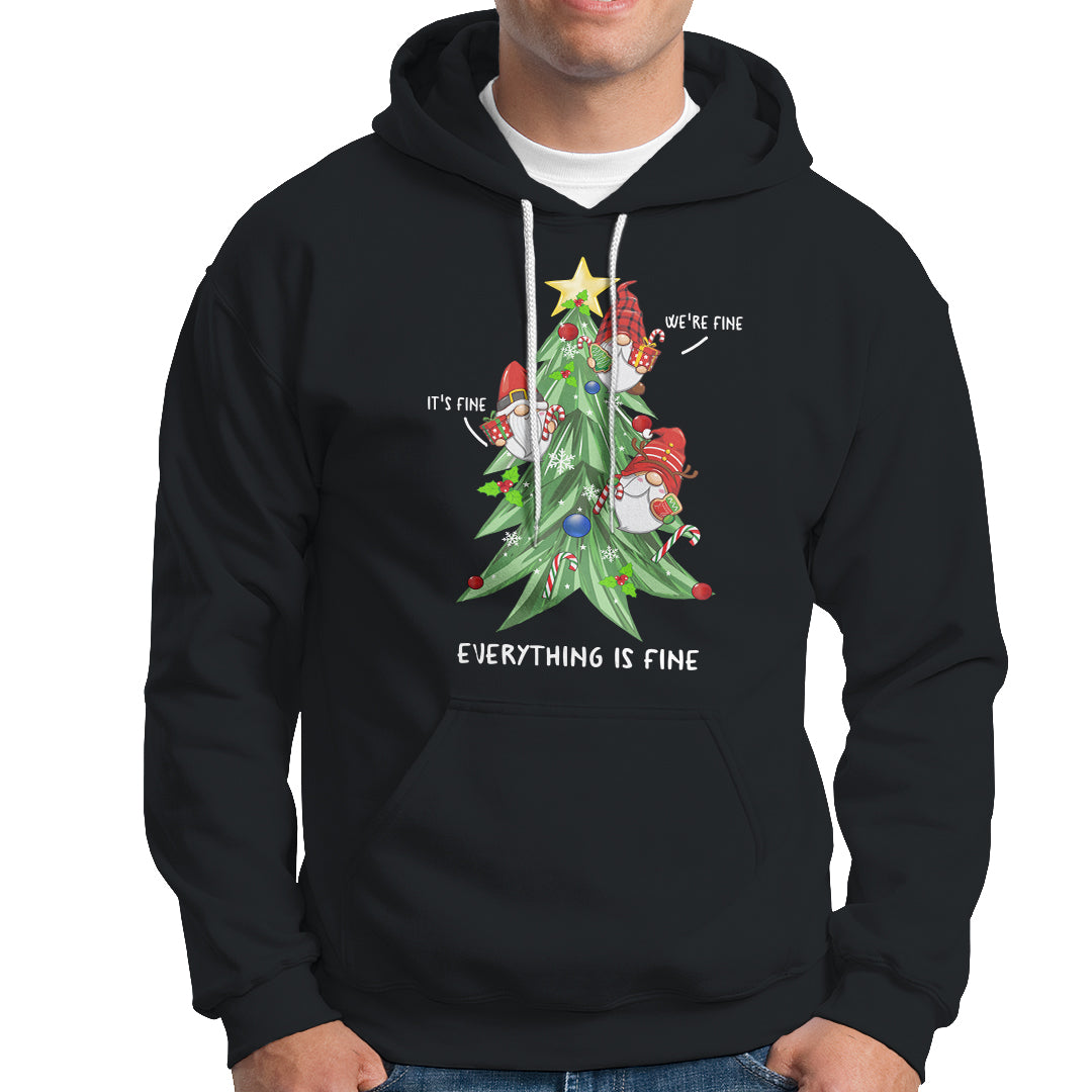 It's Fine We're Fine Everything's Fine Funny Gnomies Hoodie with Christmas Tree - Wonder Print Shop