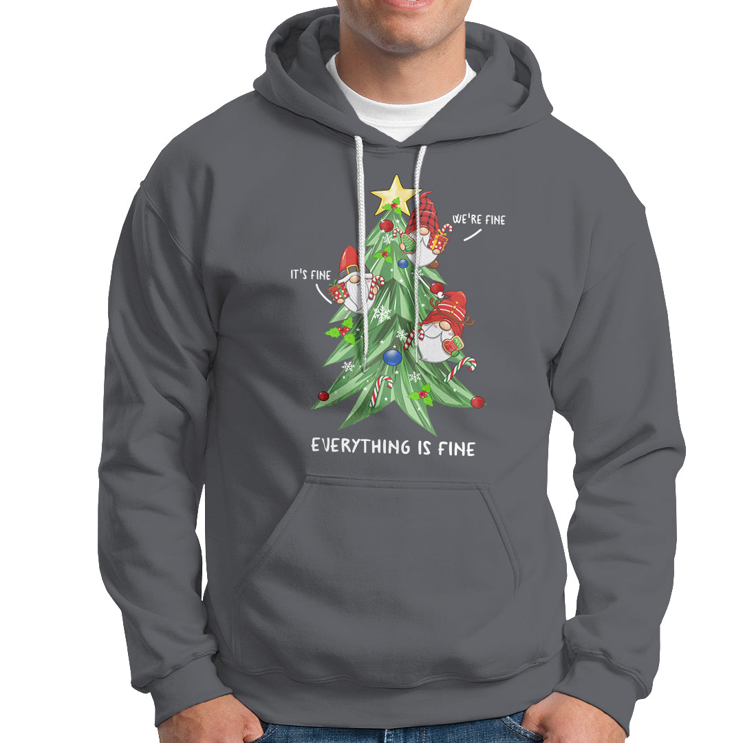 It's Fine We're Fine Everything's Fine Funny Gnomies Hoodie with Christmas Tree - Wonder Print Shop