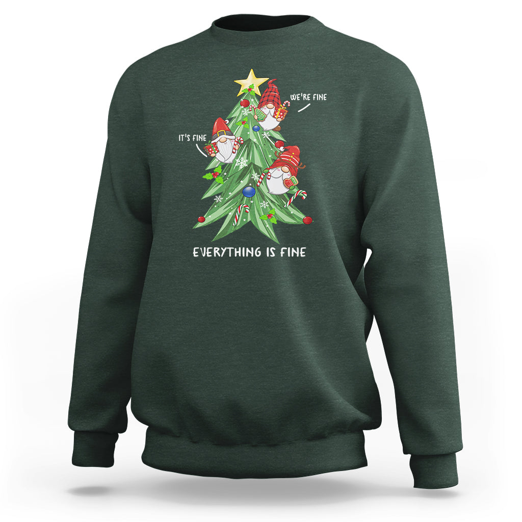 It's Fine We're Fine Everything's Fine Funny Gnomies Sweatshirt with Christmas Tree - Wonder Print Shop