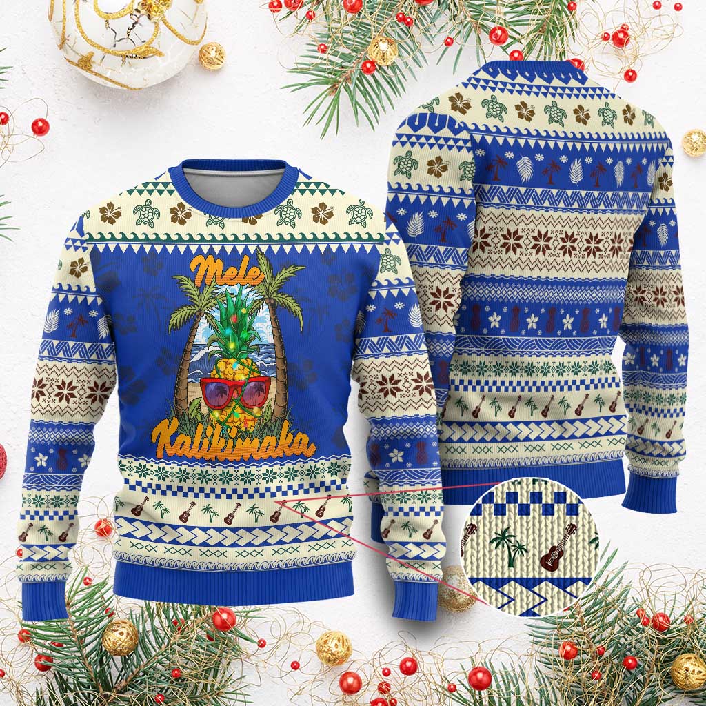 Xmas In Hawaii Ugly Christmas Sweater Mele Kalikimaka Xmas Light Pineapple - Wonder Print Shop