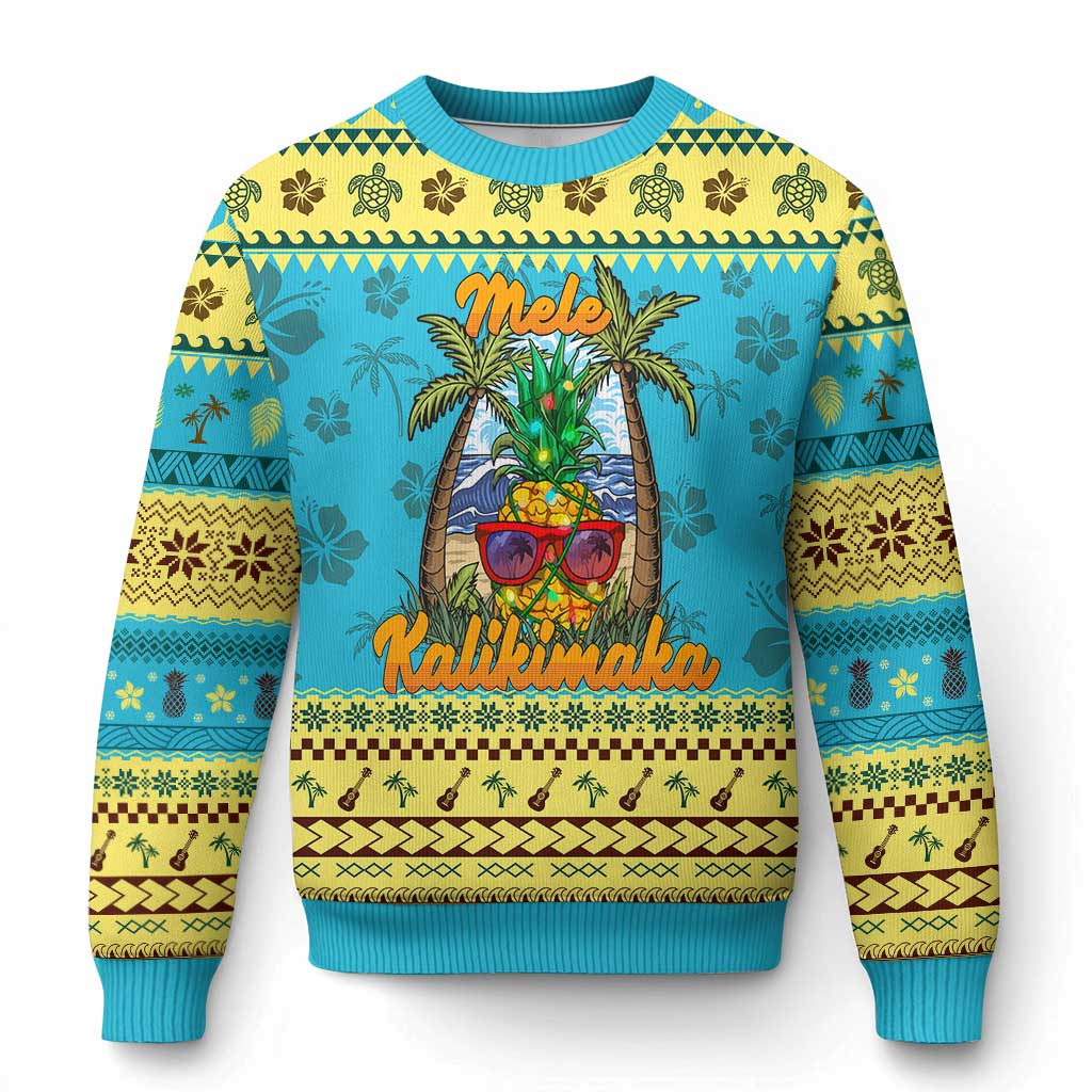 Xmas In Hawaii Ugly Christmas Sweater Mele Kalikimaka Xmas Light Pineapple - Wonder Print Shop
