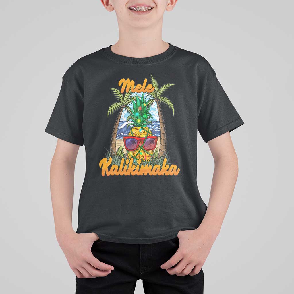 Mele Kalikimaka Christmas In Hawaii Xmas Light Pineapple T Shirt For Kid - Wonder Print Shop