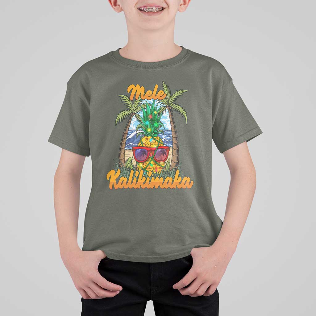 Mele Kalikimaka Christmas In Hawaii Xmas Light Pineapple T Shirt For Kid - Wonder Print Shop