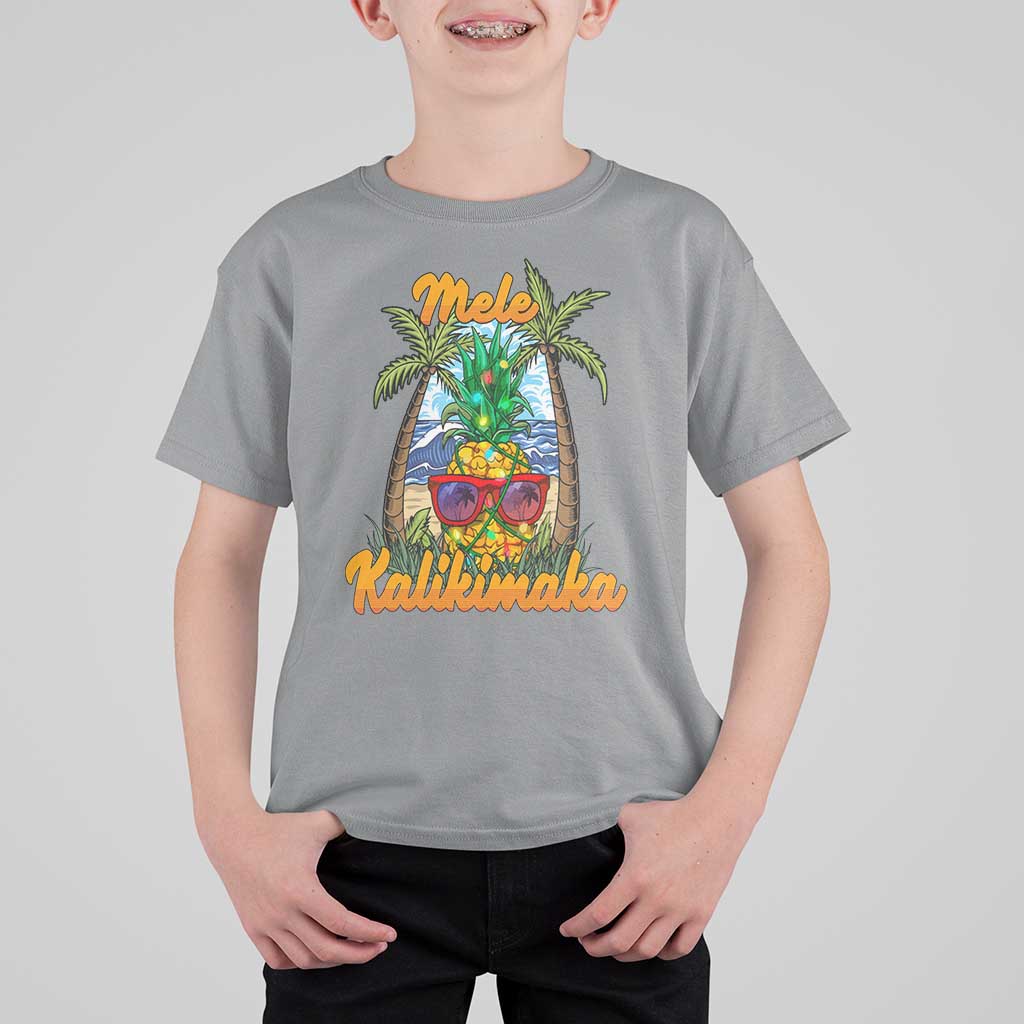 Mele Kalikimaka Christmas In Hawaii Xmas Light Pineapple T Shirt For Kid - Wonder Print Shop