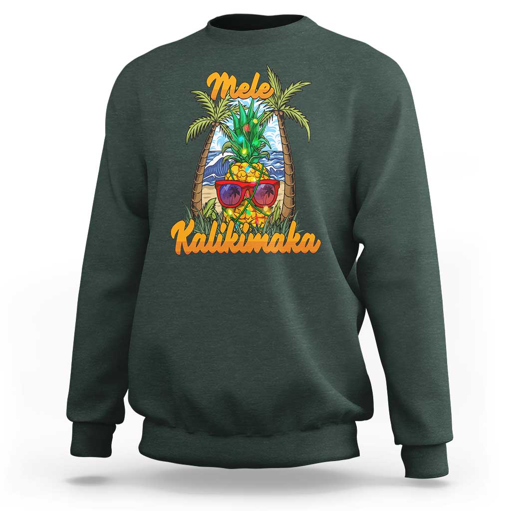 Mele Kalikimaka Christmas In Hawaii Xmas Light Pineapple Sweatshirt - Wonder Print Shop