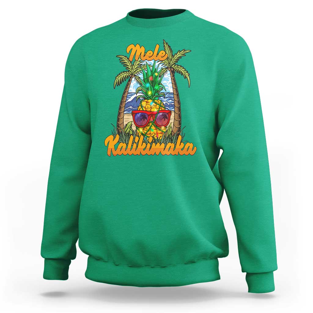 Mele Kalikimaka Christmas In Hawaii Xmas Light Pineapple Sweatshirt - Wonder Print Shop