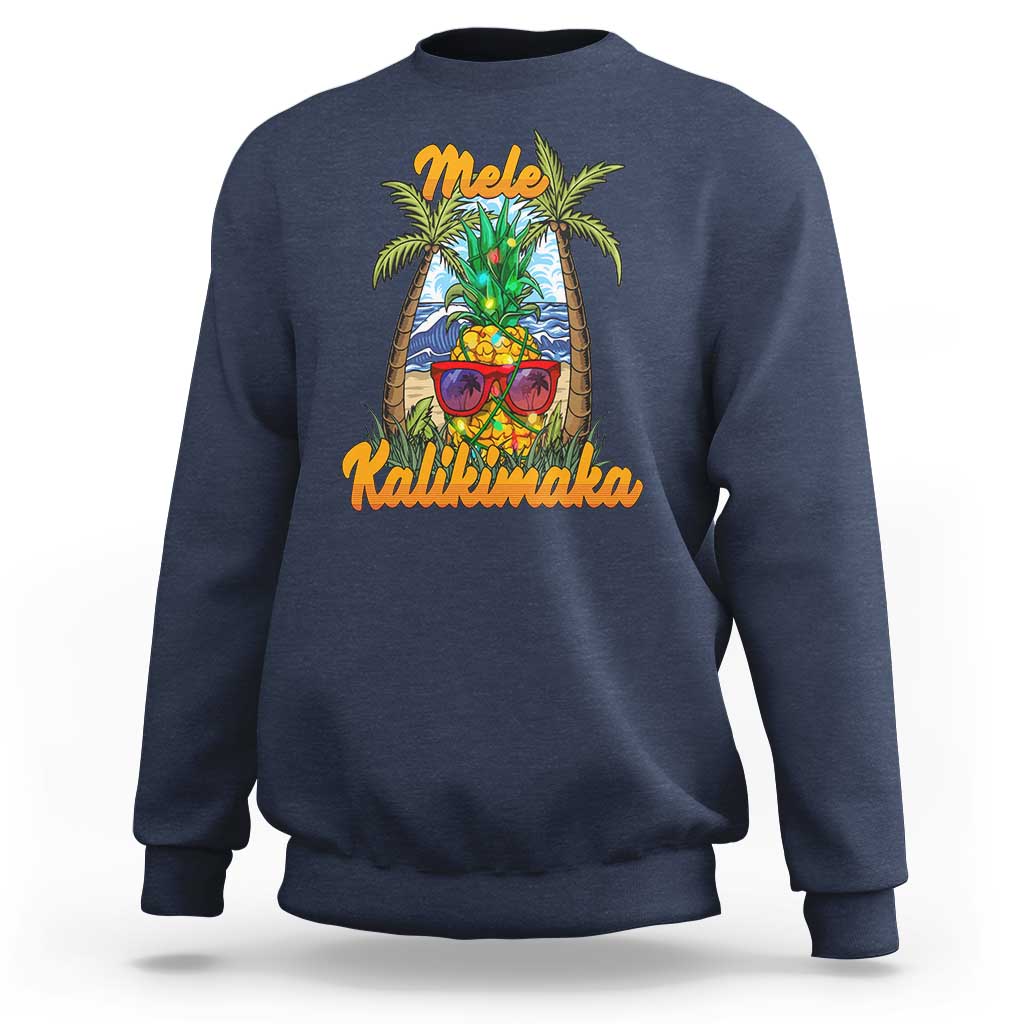 Mele Kalikimaka Christmas In Hawaii Xmas Light Pineapple Sweatshirt - Wonder Print Shop