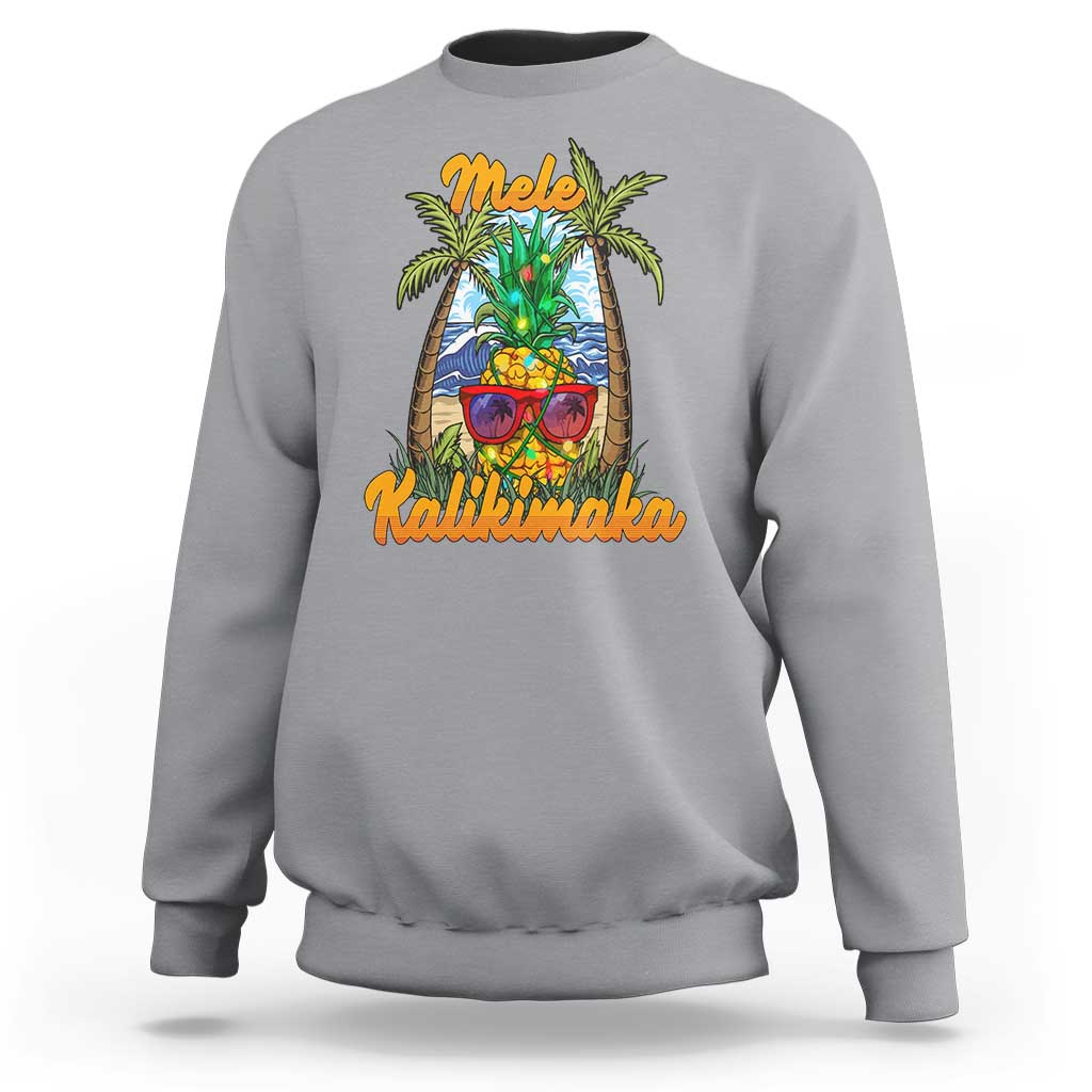 Mele Kalikimaka Christmas In Hawaii Xmas Light Pineapple Sweatshirt - Wonder Print Shop