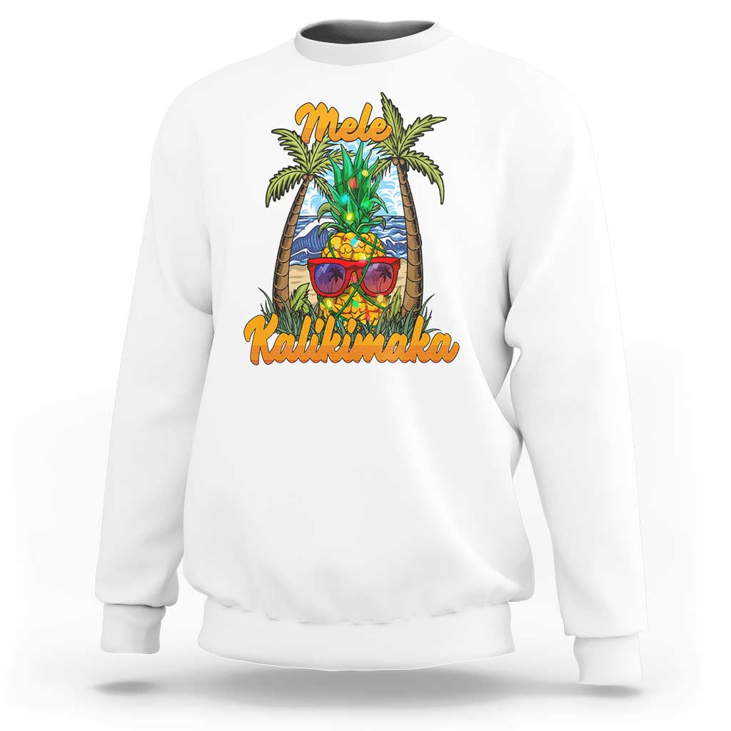 Mele Kalikimaka Christmas In Hawaii Xmas Light Pineapple Sweatshirt - Wonder Print Shop