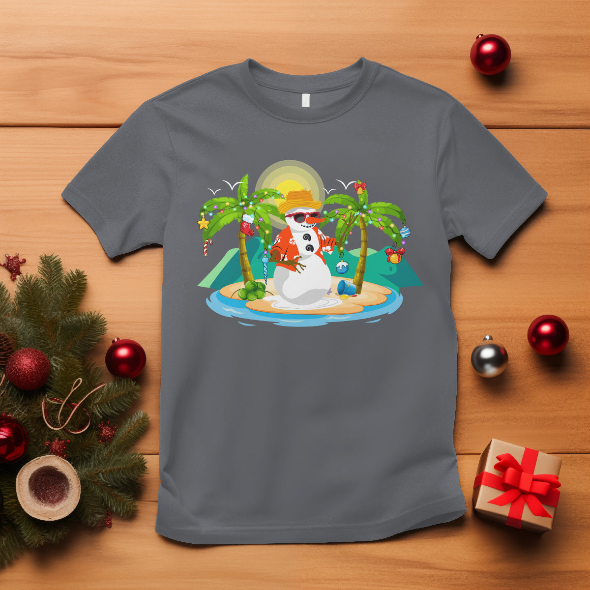 Christmas In Hawaii T Shirt Hawaiian Snowman Xmas Palm Tree At The Beach - Wonder Print Shop