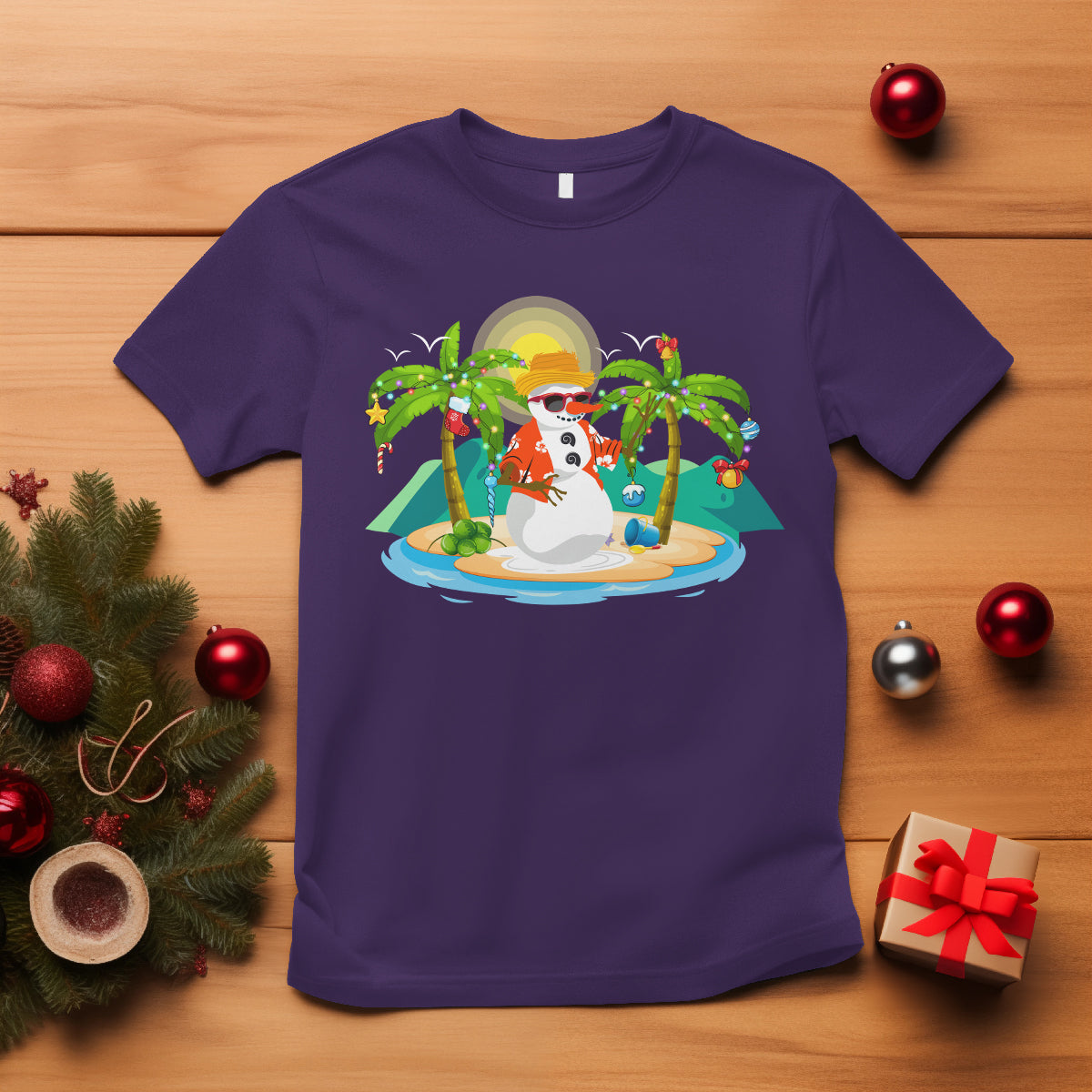 Christmas In Hawaii T Shirt Hawaiian Snowman Xmas Palm Tree At The Beach - Wonder Print Shop