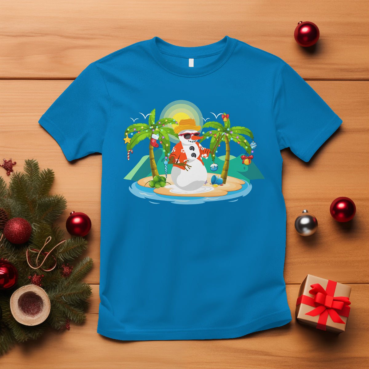 Christmas In Hawaii T Shirt Hawaiian Snowman Xmas Palm Tree At The Beach - Wonder Print Shop