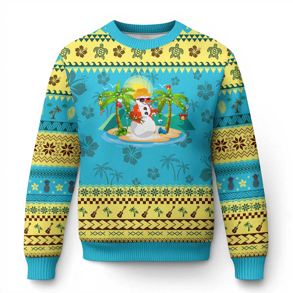 Xmas In Hawaii Ugly Christmas Sweater Hawaiian Snowman Xmas Palm Tree At The Beach - Wonder Print Shop