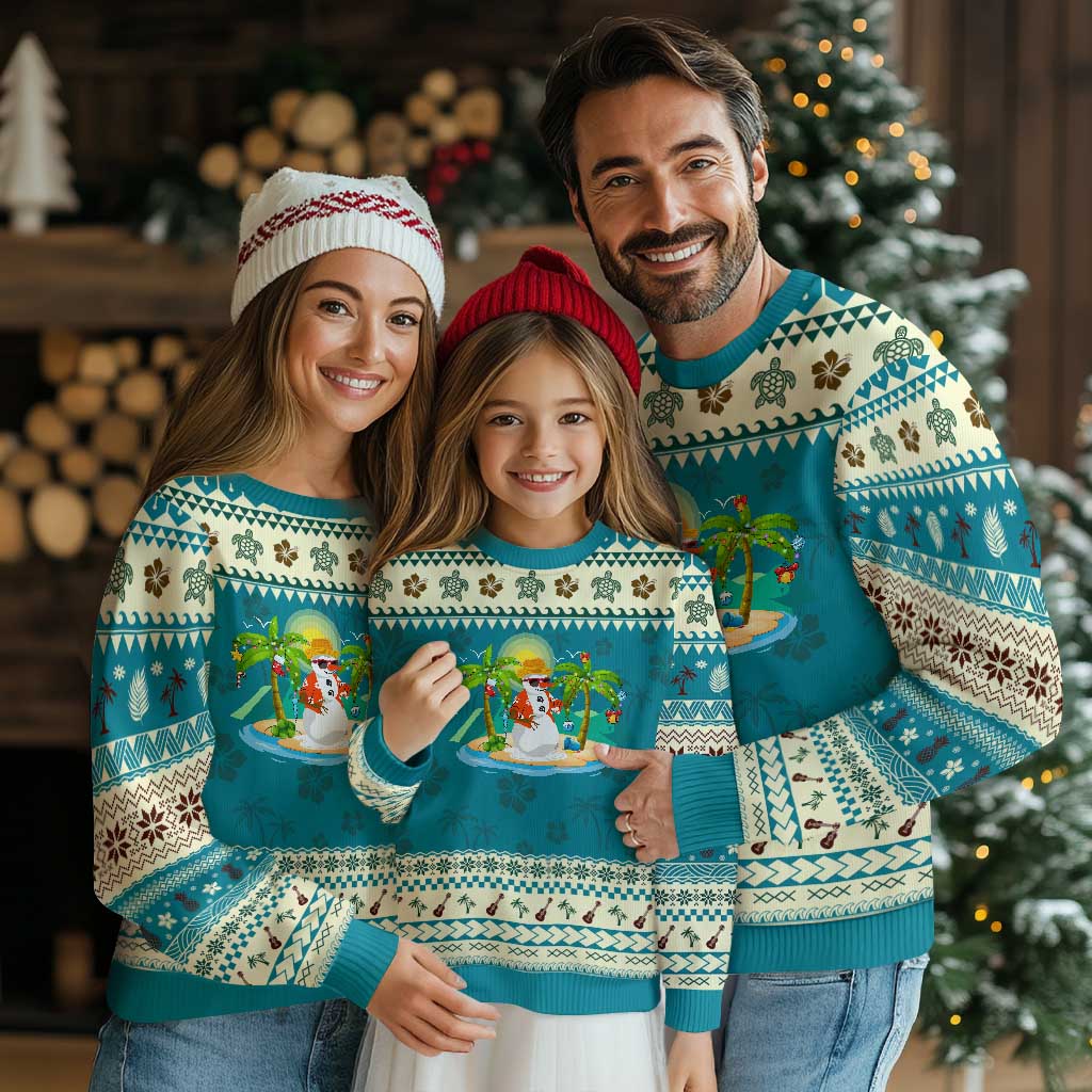 Xmas In Hawaii Ugly Christmas Sweater Hawaiian Snowman Xmas Palm Tree At The Beach - Wonder Print Shop