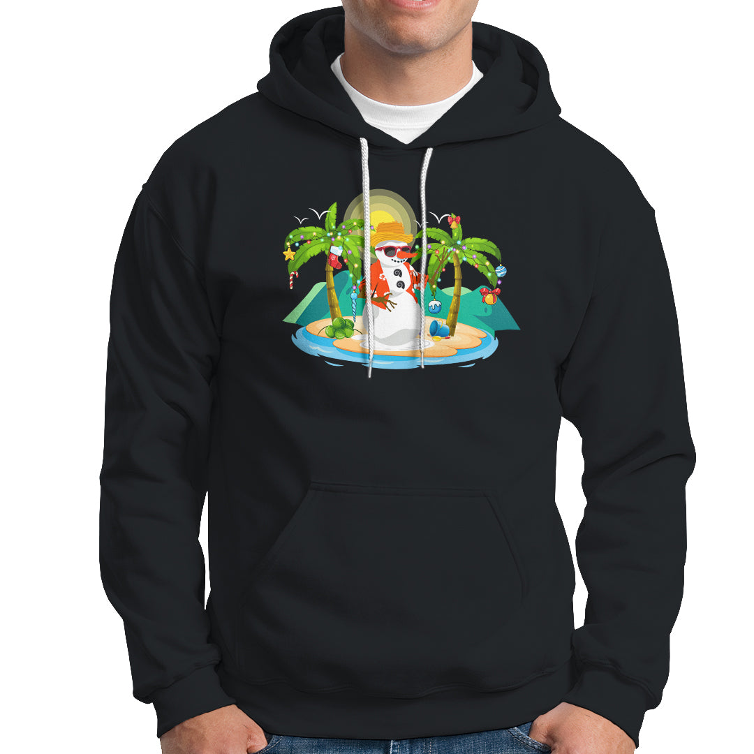 Christmas In Hawaii Hoodie Hawaiian Snowman Xmas Palm Tree At The Beach - Wonder Print Shop