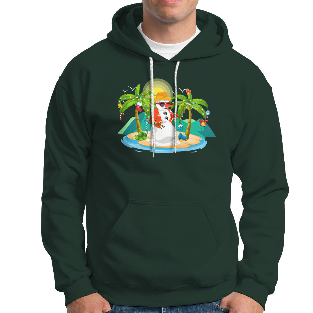 Christmas In Hawaii Hoodie Hawaiian Snowman Xmas Palm Tree At The Beach - Wonder Print Shop