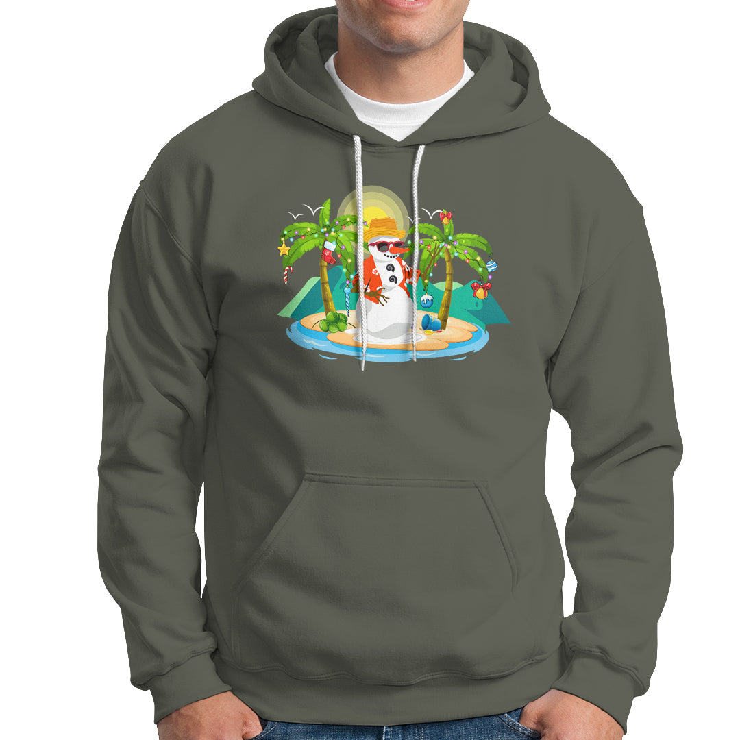 Christmas In Hawaii Hoodie Hawaiian Snowman Xmas Palm Tree At The Beach - Wonder Print Shop