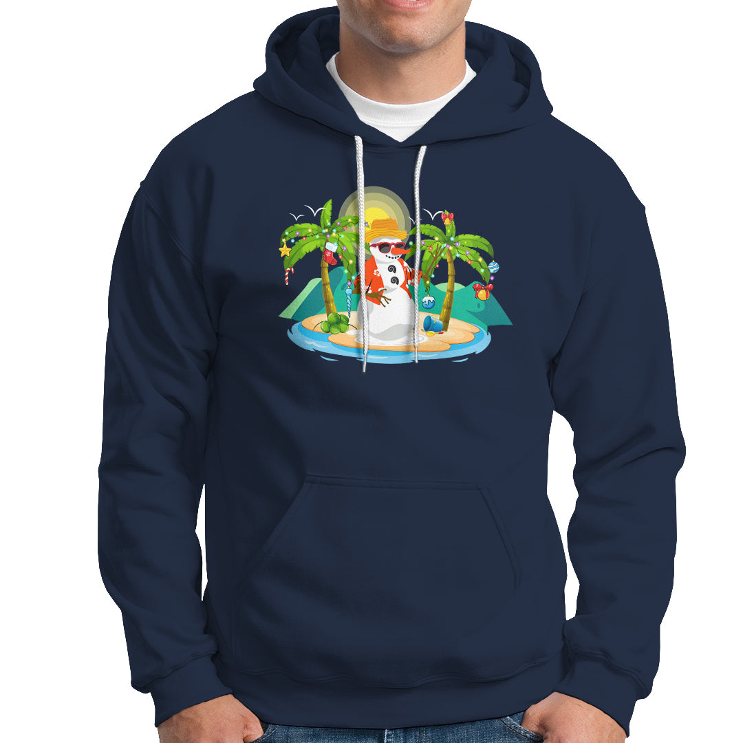 Christmas In Hawaii Hoodie Hawaiian Snowman Xmas Palm Tree At The Beach - Wonder Print Shop