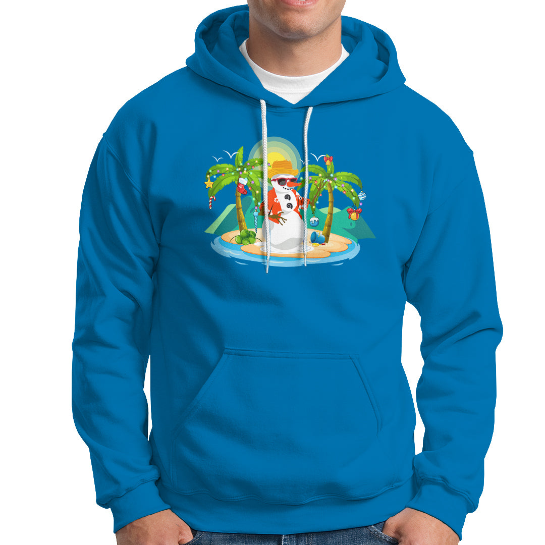 Christmas In Hawaii Hoodie Hawaiian Snowman Xmas Palm Tree At The Beach - Wonder Print Shop