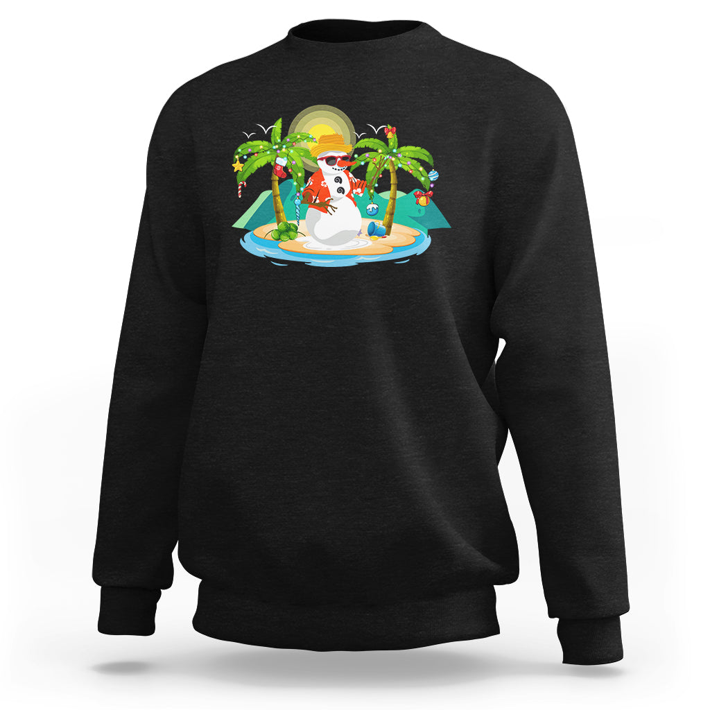 Christmas In Hawaii Sweatshirt Hawaiian Snowman Xmas Palm Tree At The Beach - Wonder Print Shop