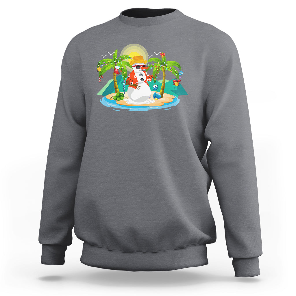 Christmas In Hawaii Sweatshirt Hawaiian Snowman Xmas Palm Tree At The Beach - Wonder Print Shop