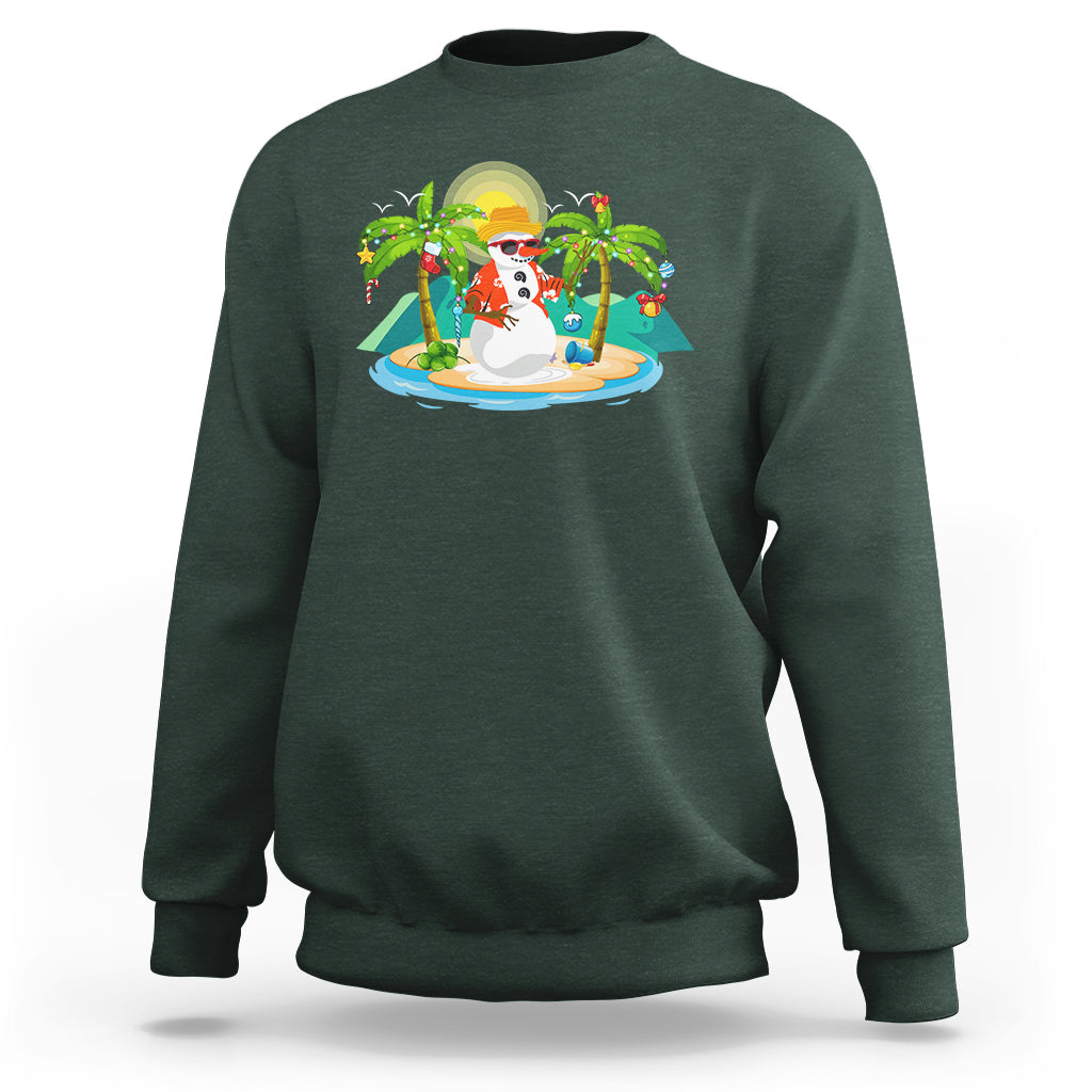 Christmas In Hawaii Sweatshirt Hawaiian Snowman Xmas Palm Tree At The Beach - Wonder Print Shop