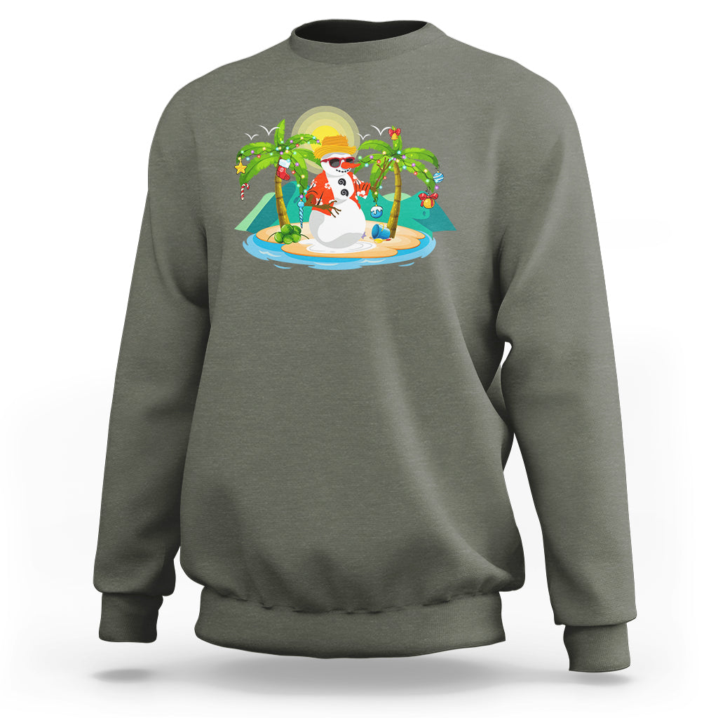 Christmas In Hawaii Sweatshirt Hawaiian Snowman Xmas Palm Tree At The Beach - Wonder Print Shop