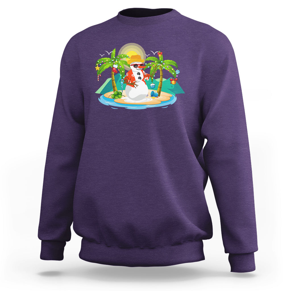 Christmas In Hawaii Sweatshirt Hawaiian Snowman Xmas Palm Tree At The Beach - Wonder Print Shop