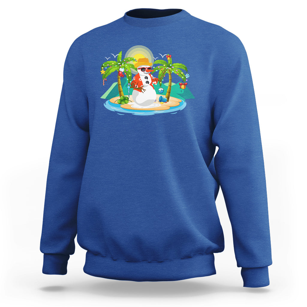 Christmas In Hawaii Sweatshirt Hawaiian Snowman Xmas Palm Tree At The Beach - Wonder Print Shop