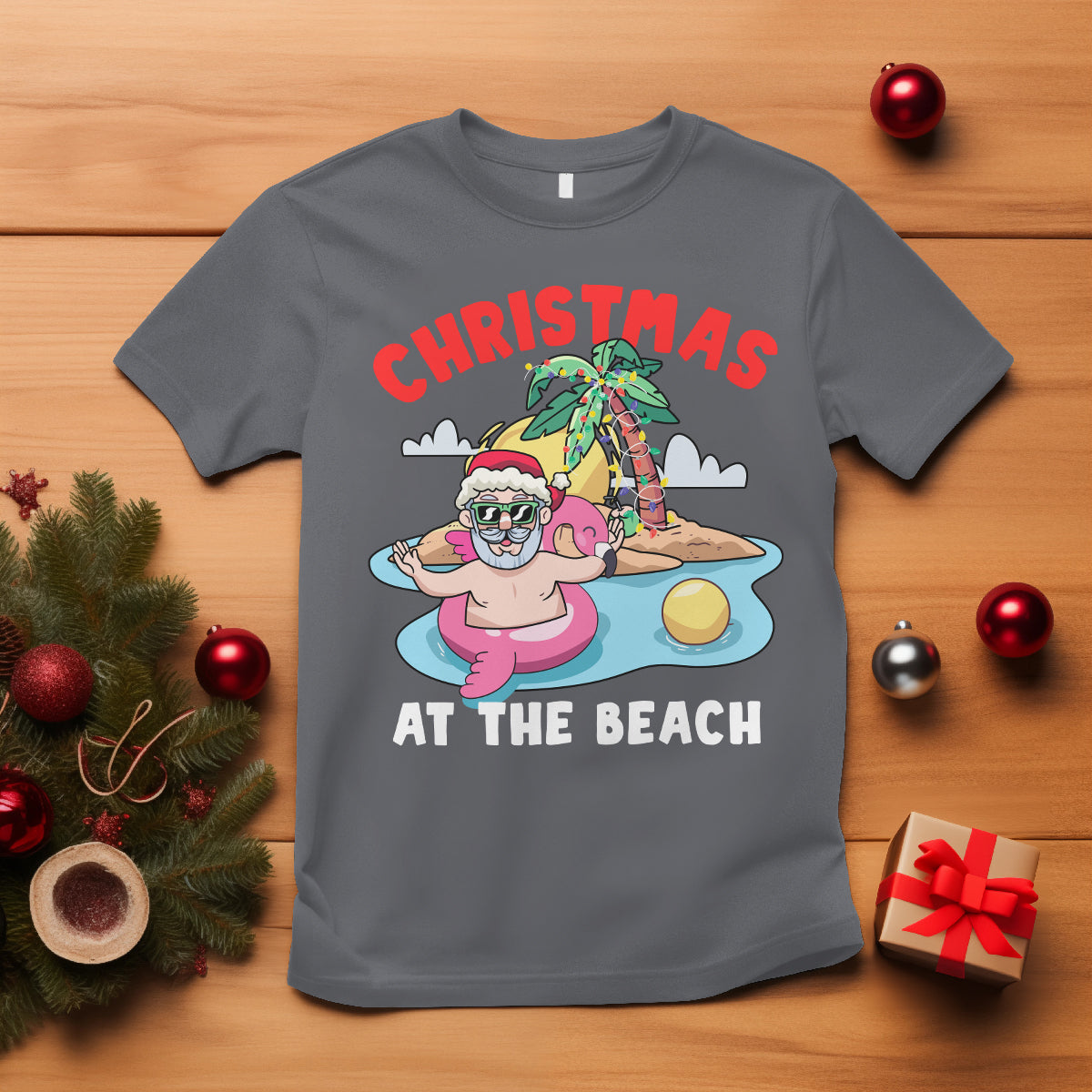 Funny Flamingo Float Santa Claus Christmas At The Beach T Shirt - Wonder Print Shop