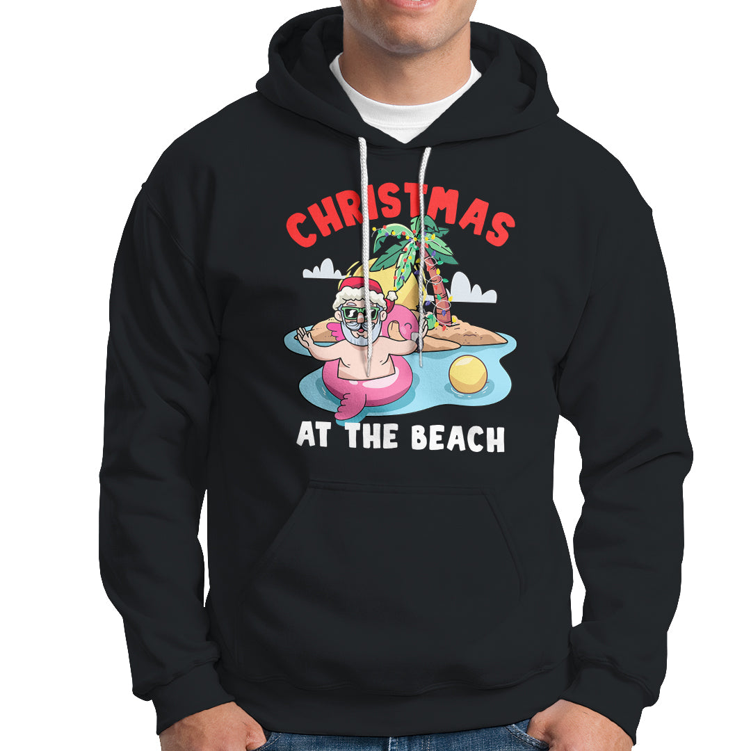 Funny Flamingo Float Santa Claus Christmas At The Beach Hoodie - Wonder Print Shop