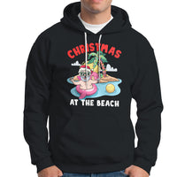 Funny Flamingo Float Santa Claus Christmas At The Beach Hoodie - Wonder Print Shop