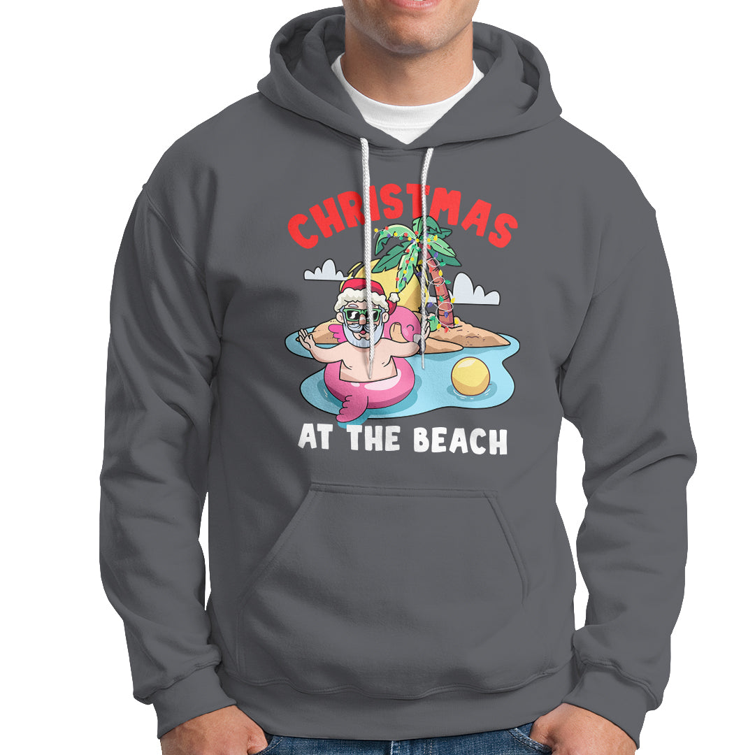 Funny Flamingo Float Santa Claus Christmas At The Beach Hoodie - Wonder Print Shop