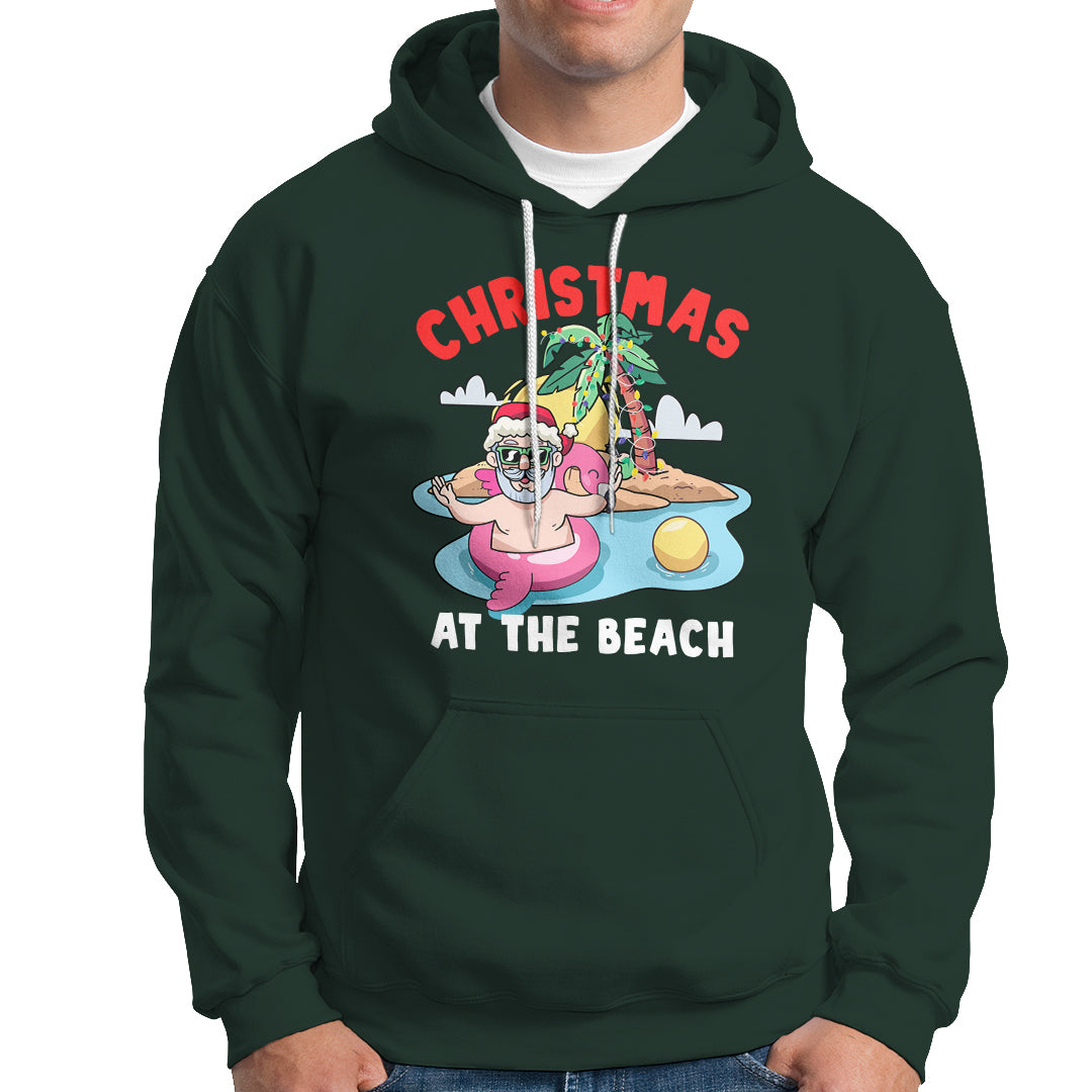 Funny Flamingo Float Santa Claus Christmas At The Beach Hoodie - Wonder Print Shop