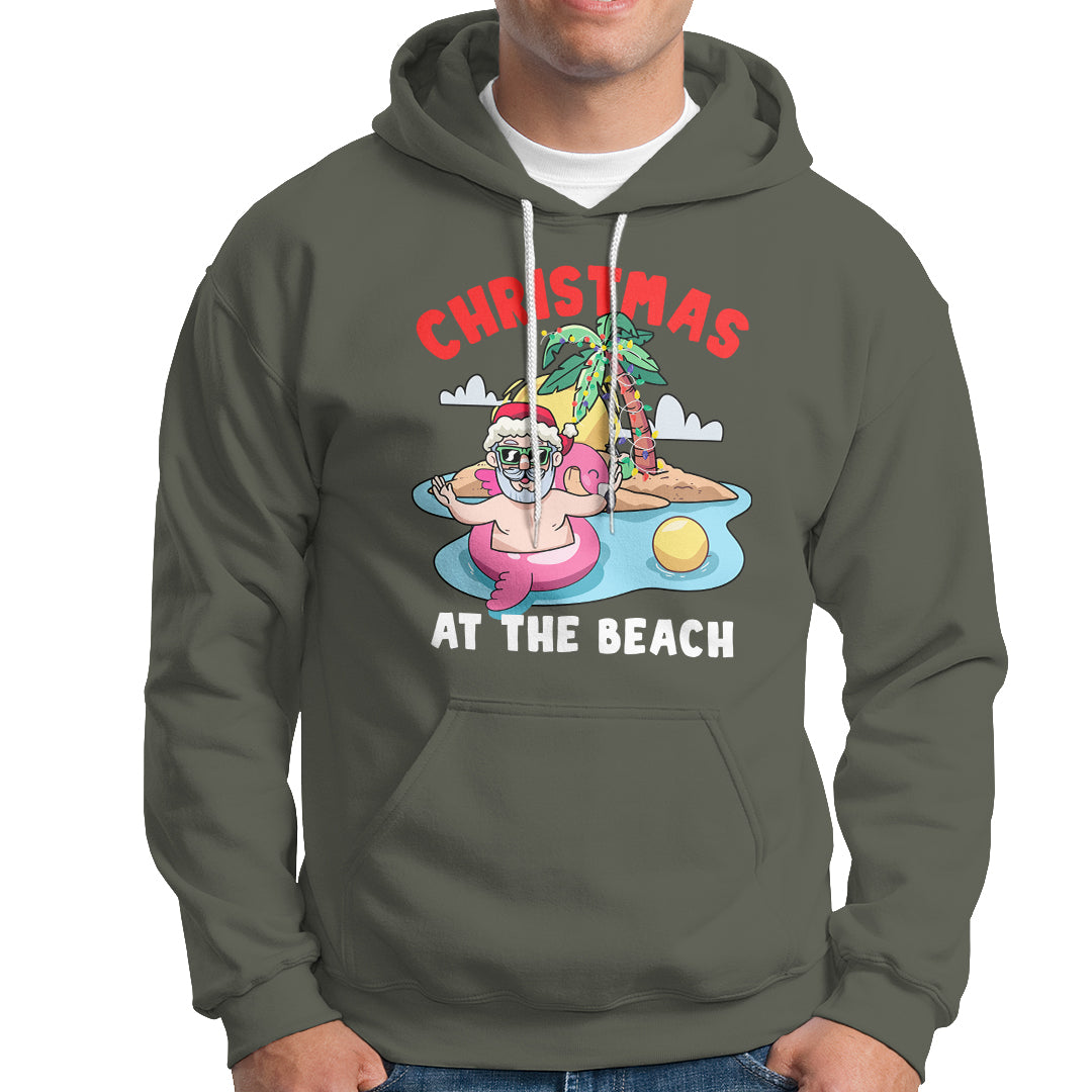 Funny Flamingo Float Santa Claus Christmas At The Beach Hoodie - Wonder Print Shop