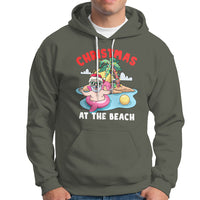 Funny Flamingo Float Santa Claus Christmas At The Beach Hoodie - Wonder Print Shop
