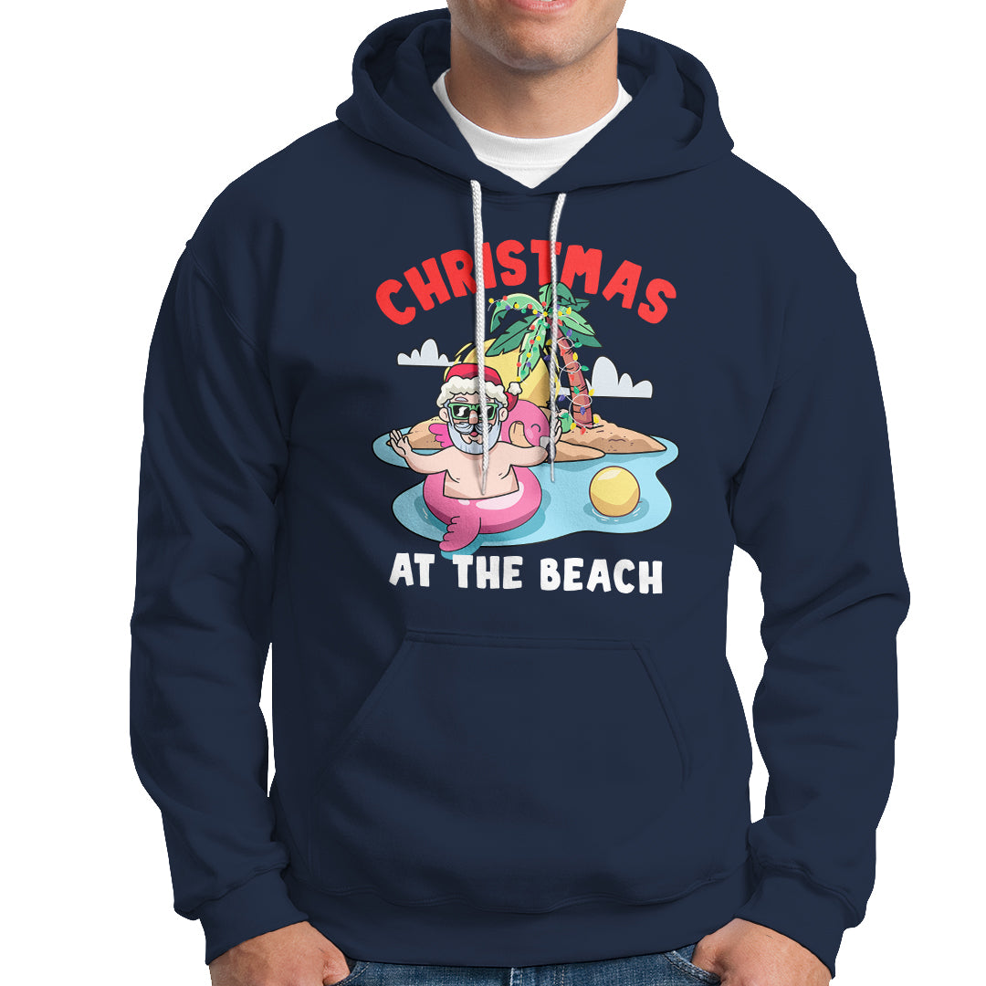 Funny Flamingo Float Santa Claus Christmas At The Beach Hoodie - Wonder Print Shop