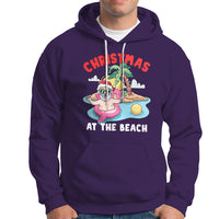 Funny Flamingo Float Santa Claus Christmas At The Beach Hoodie - Wonder Print Shop