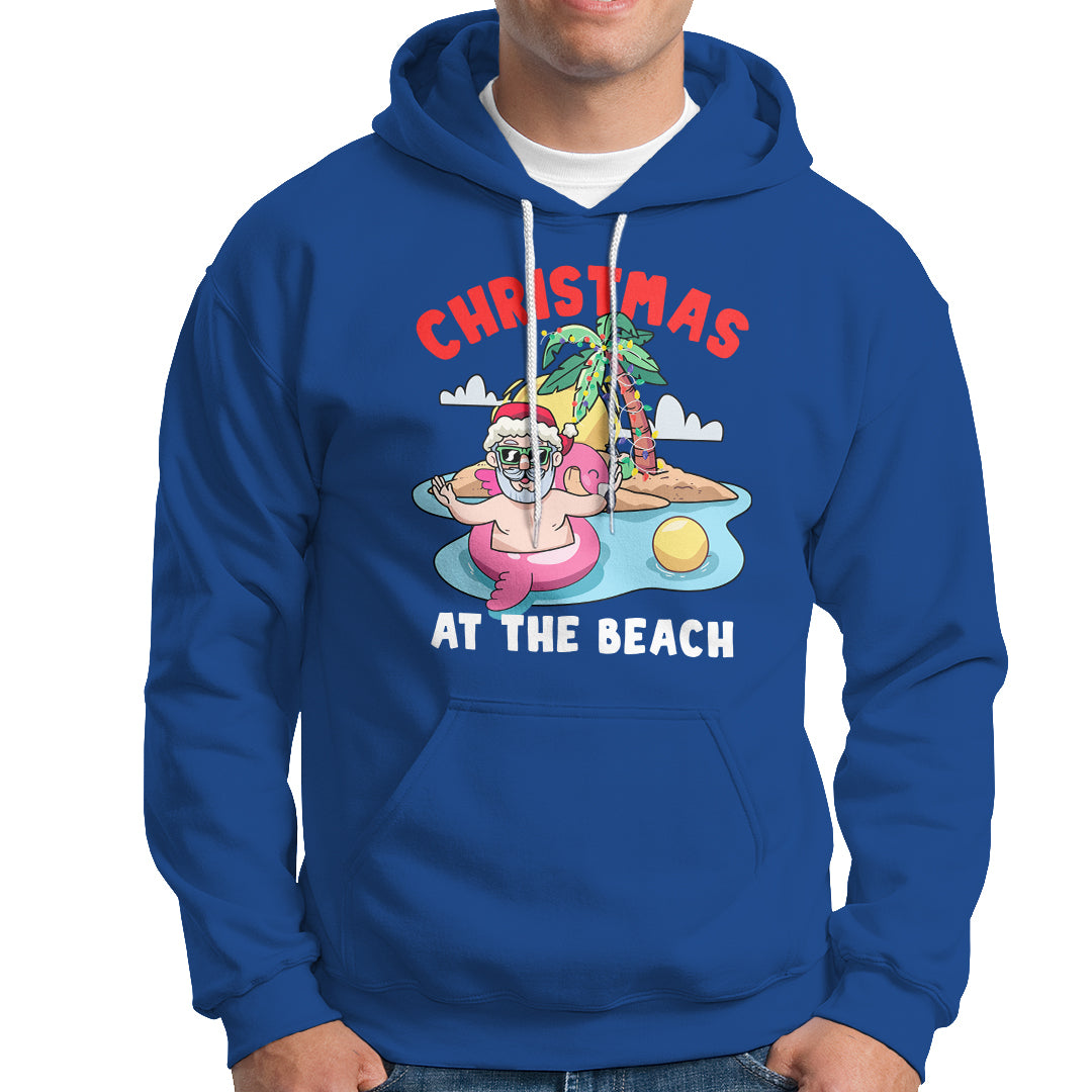 Funny Flamingo Float Santa Claus Christmas At The Beach Hoodie - Wonder Print Shop