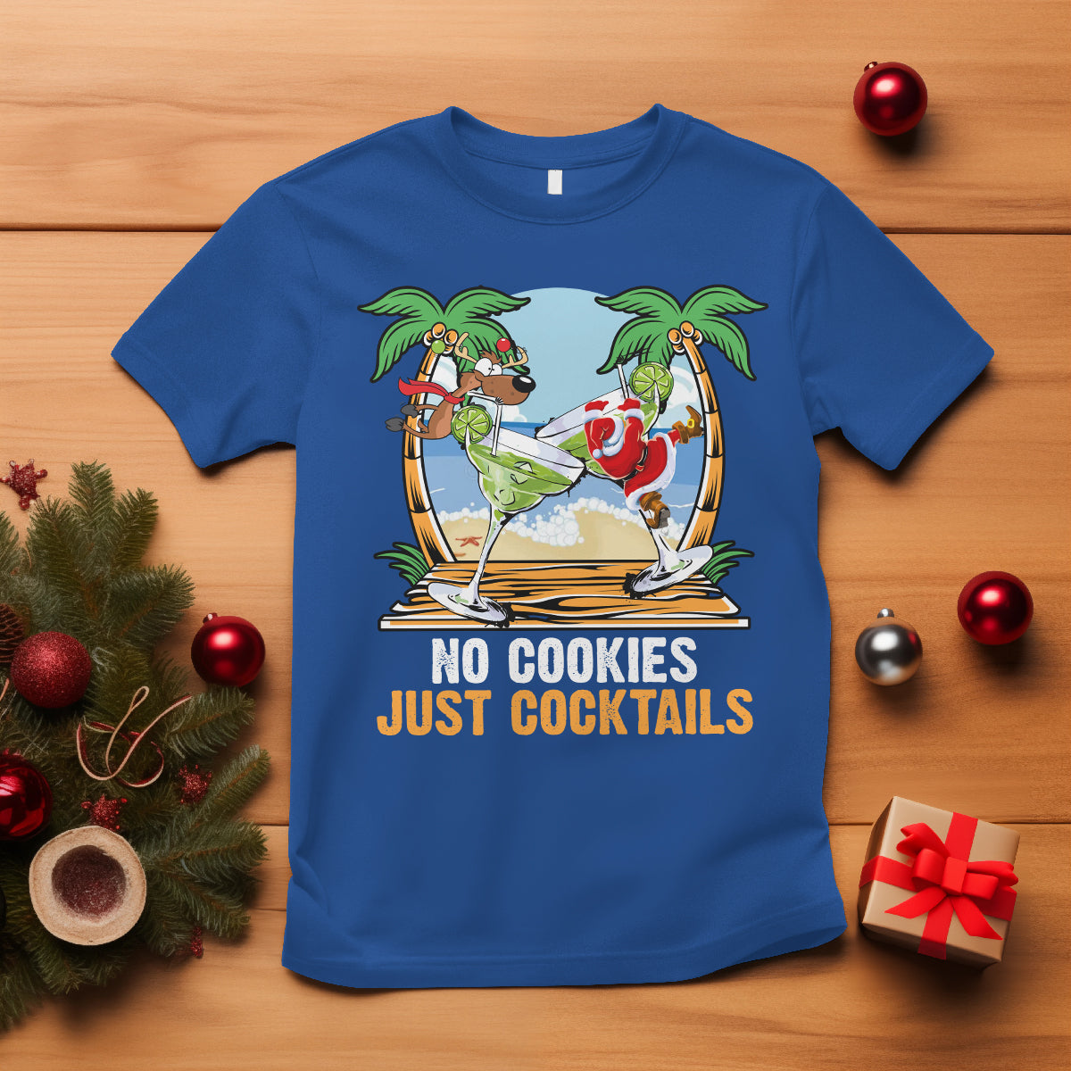 No Cookies Just Cocktails Drunk Santa Reindeer Summer Christmas T Shirt - Wonder Print Shop